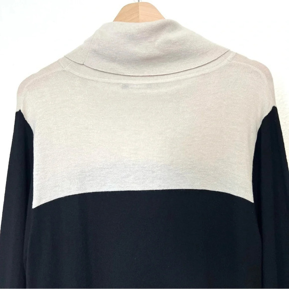 Elena Miro Color Black Lace Trim Wool Blend Cowl Neck Sweater in Black & Cream - Picture 13 of 14